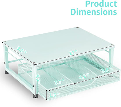 Small Laptop Stand for Desk, Monitor Stand Riser, Office Desk Accessories, Computer Desktop Stand with Drawer for Home, Office, School (Mint Green)
