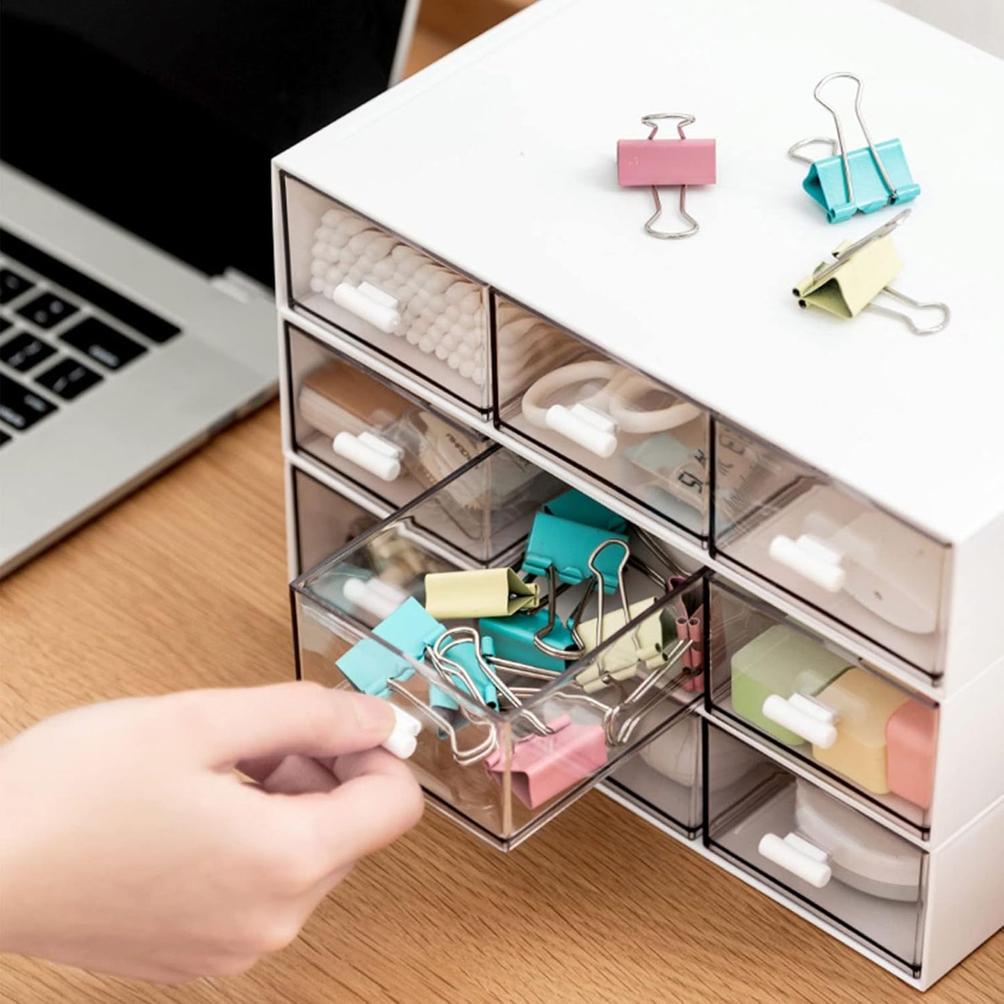 Desk Organizer with Drawers Stackable Storage Drawers, Plastic Compact Desk Storage Box Great for Office School Home Small Space- 1drawers (White)