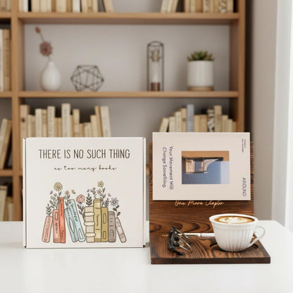 Wooden Book Holder Stand for Page Rest Nook Reading Valet with Coffee Mug Cup Glasses Pen Ipad Holder for Nightstand Desktop Bedside Birthday Gifts for Book Lovers Readers (Brown)