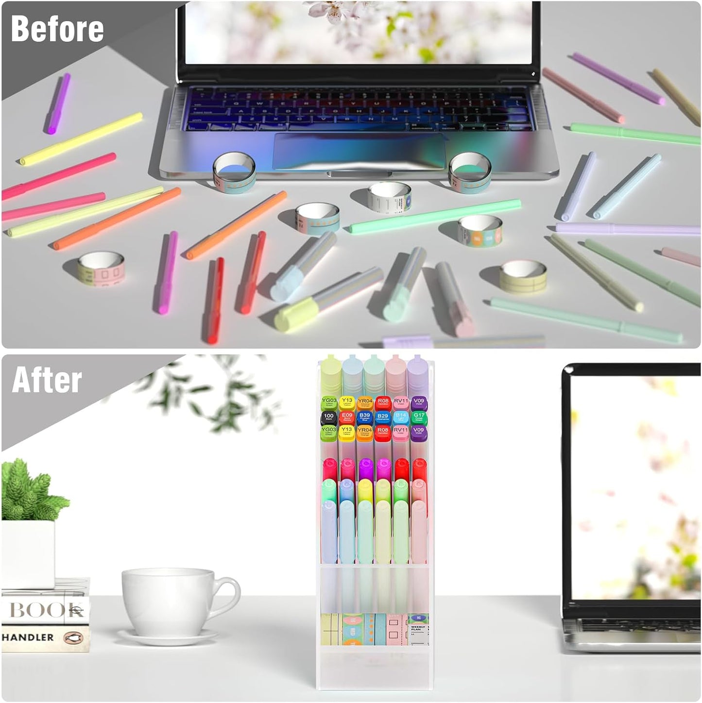 Asten Pen Holder, Pencil Holder for Desk, Pen Organizer for Office, School, Desktop, Large Capacity Pen Storage Organizer with 5 Compartment for Pens, Markers, Makeup Brush, Cosmetics (Clear, 1 Pack)