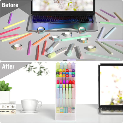 Asten Pen Holder, Pencil Holder for Desk, Pen Organizer for Office, School, Desktop, Large Capacity Pen Storage Organizer with 5 Compartment for Pens, Markers, Makeup Brush, Cosmetics (Clear, 1 Pack)
