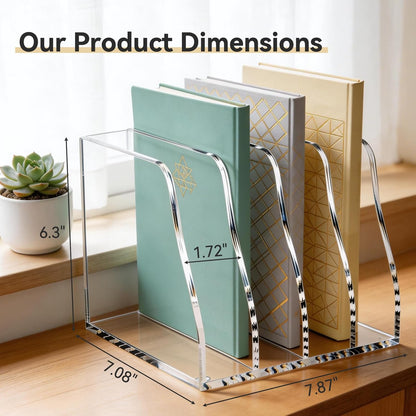 Acrylic Magazine File Holder,4 Vertical Compartments Desk Document Sorter Organizer,Clear Office Organization Supplies,For: Files, Books, and Accessories