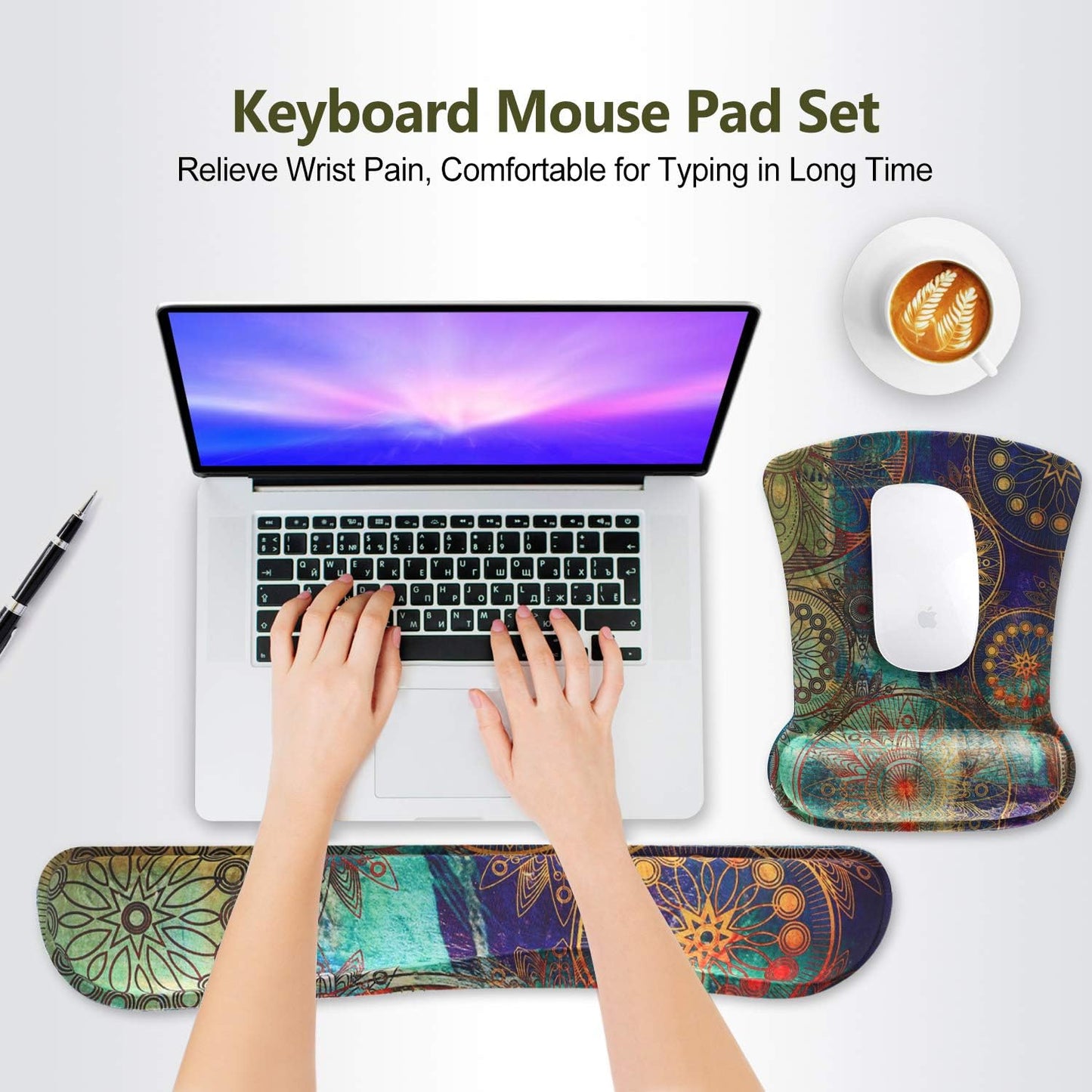 Keyboard Wrist Rest Pad Ergonomic Mouse Pad Set, ToLuLu Gel Mouse Pad Wrist Support for Computer Laptop, Mousepad Keyboard Wrist Support with Memory Foam for Easy Typing Pain Relief, Van Gogh Painting