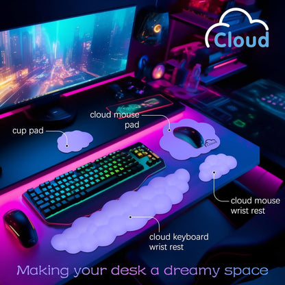 Cloud Wrist Rest Keyboard Palm Rest with Non-Slip Base for Computer Gaming Wrist Rest, YAMJUG Cloud Arm Rest Keyboard Wrist Pad Rainbow