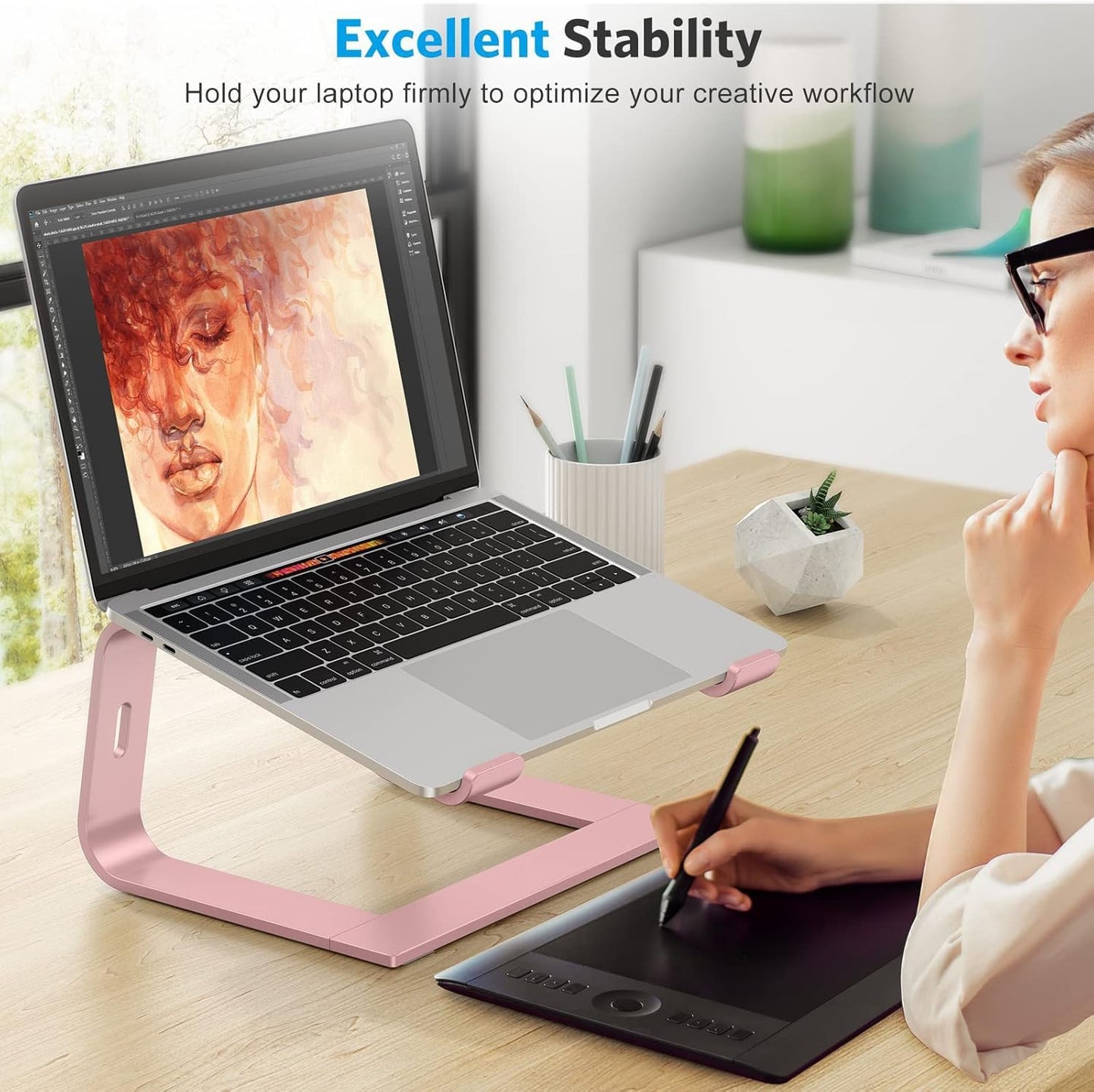 OMOTON Laptop Stand, Detachable Laptop Mount, Aluminum Laptop Holder Stand for Desk, Compatible with MacBook Air/Pro, Dell, HP All Laptops (11-16 inch), Silver
