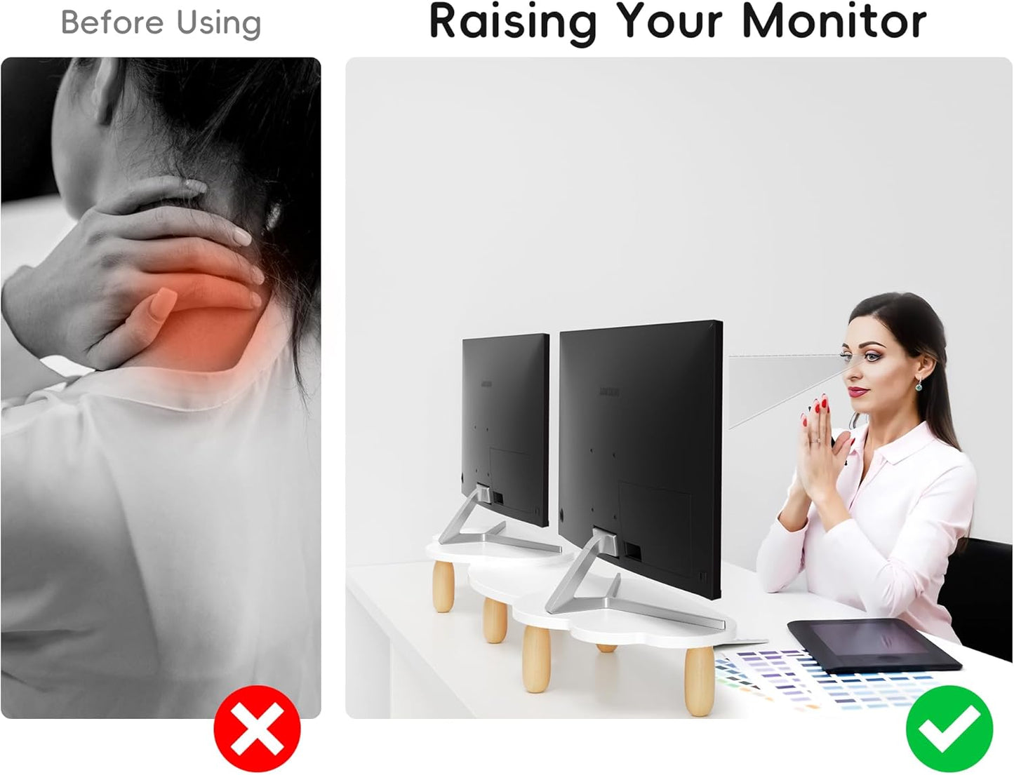AFOOYO Monitor Stand Riser,31.5-Inch LED Light Wood Computer Monitor Stand with Adjustable Acrylic Legs,Desk Accessories Desktop Organizer Stand for, Computer,Laptop,Printer,PC TV Screen Riser,Black