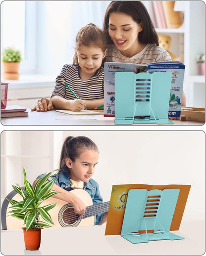 MSDADA Desk Book Stand Metal Reading Rest Book Holder Adjustable Cookbook Documents Holder for Recipes Textbooks Tablet Music Books, Mom Gifts, Gifts for Grandma Mom Mothers Day(Light Purple)
