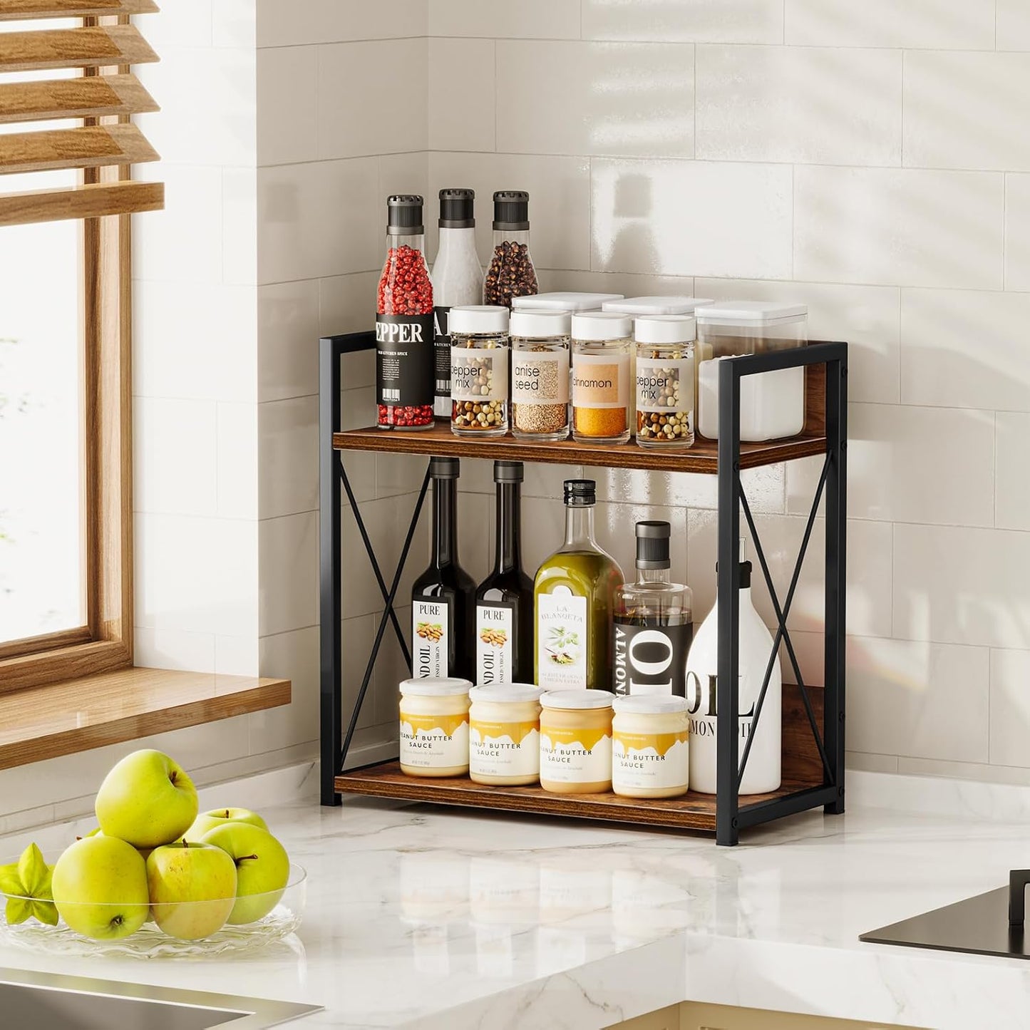 Giikin Countertop Shelf Organizer, 2 Tier Kitchen Spice Rack Organizer for Countertop, Wood Coffee Counter Shelf Organizer for Home (Bamboo, S)