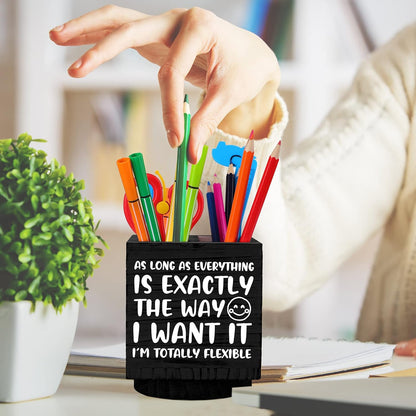 Outus Wooden Spinning Pen Holder for Desk I'll Remember It Later Pencil Holder Cute Organizer Funny Desk Decor Pencil Case Art Supply Storage Box for Home Office (White)