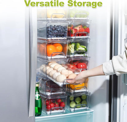 6-Pack Fridge Drawer Organizer, Pull-out Stackable Refrigerator Organizers and Storage, Clear Fruit Storage Containers Bins with Drain Tray for Kitchen Cabinet, Pantry Organization