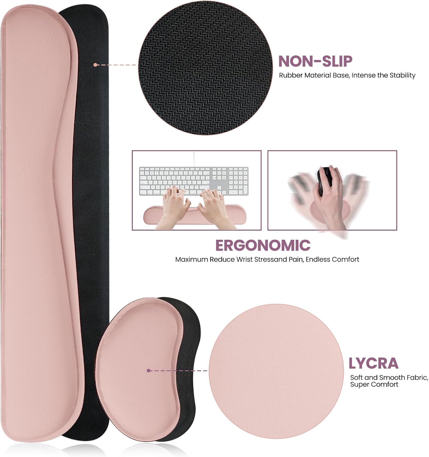 Mouse Pad and Keyboard Wrist Rest, 3-in-1 Large Keyboard and Mouse Pad Set, Ergonomic Wrist Rest for Computer Keyboards, Non-Slip Desk Mat Protector for Women (Purple Pink, 31.5" X 15.7")