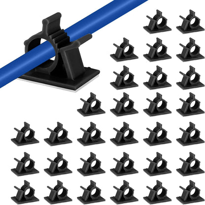 Viaky 30 Pcs Black Clips Self Adhesive Backed Nylon Wire Adjustable Cable Clips Adhesive Cable Management Drop Wire Holder