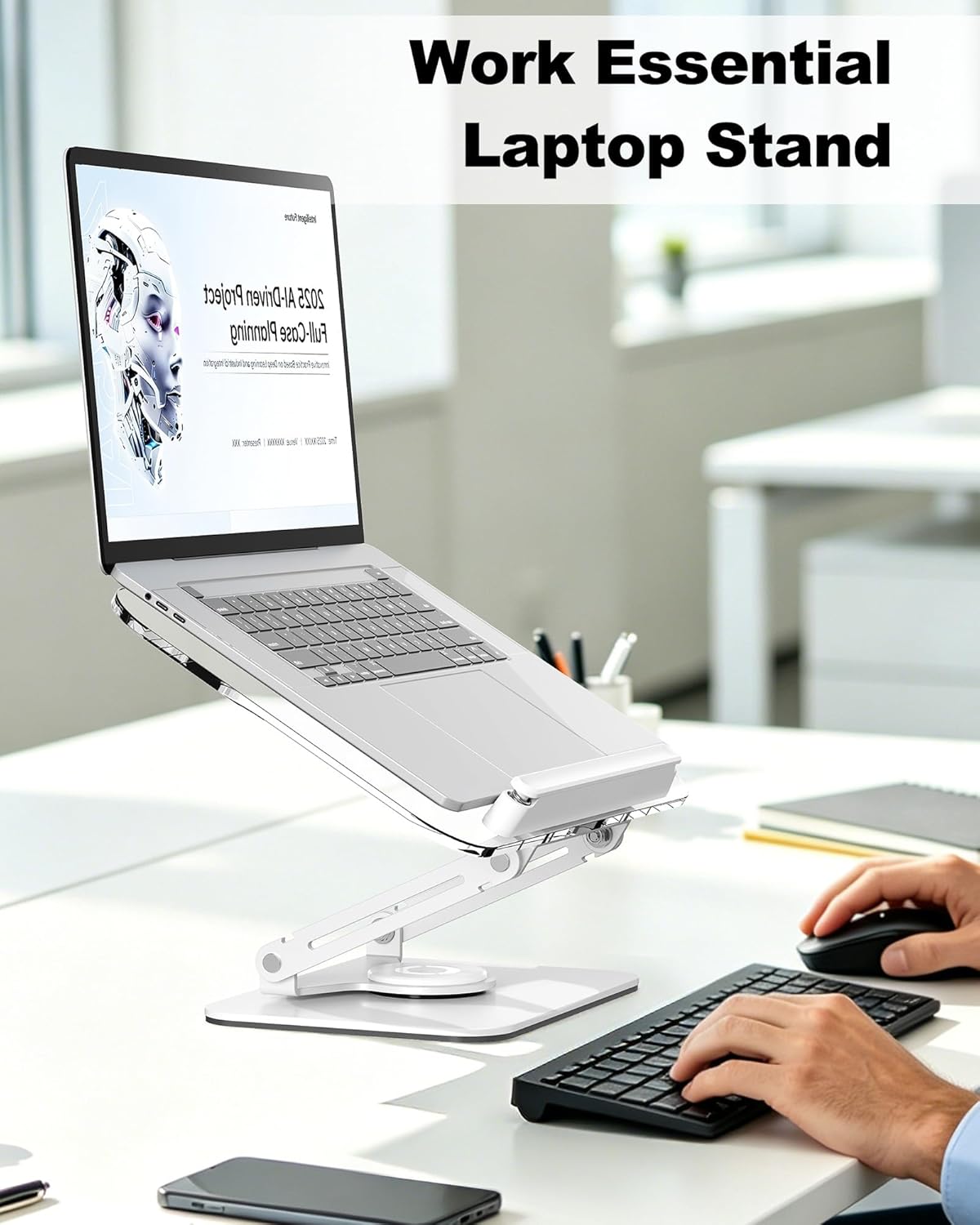 BYMECOST Acrylic Book Stand for Reading, Adjustable Book Holder with 360° Rotating Base & Elastic Page Clips, Foldable Desktop Riser Stand for Cookbook,Laptop,Tablet,Music Scores,Recipe,Textbook