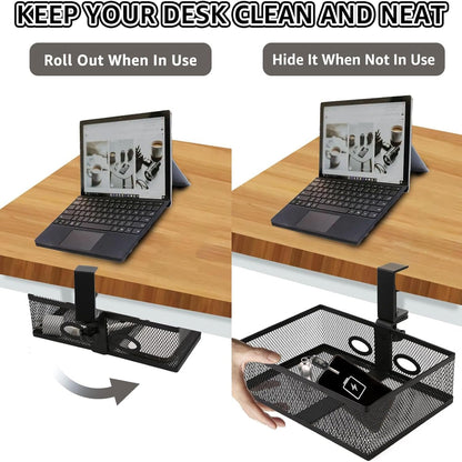 RHBLME Black Under Desk Drawer Storage - 360-Degree Rotating Desk Organizer Clamp-on Swivel Pencil Drawer Shelf for Office Tables