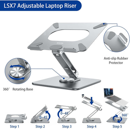 BESIGN LSX7 Laptop Stand with 360 Rotating Base, Ergonomic Adjustable Notebook Riser, Foldable Computer Holder Compatible with 10-15.6" Laptops (Black)