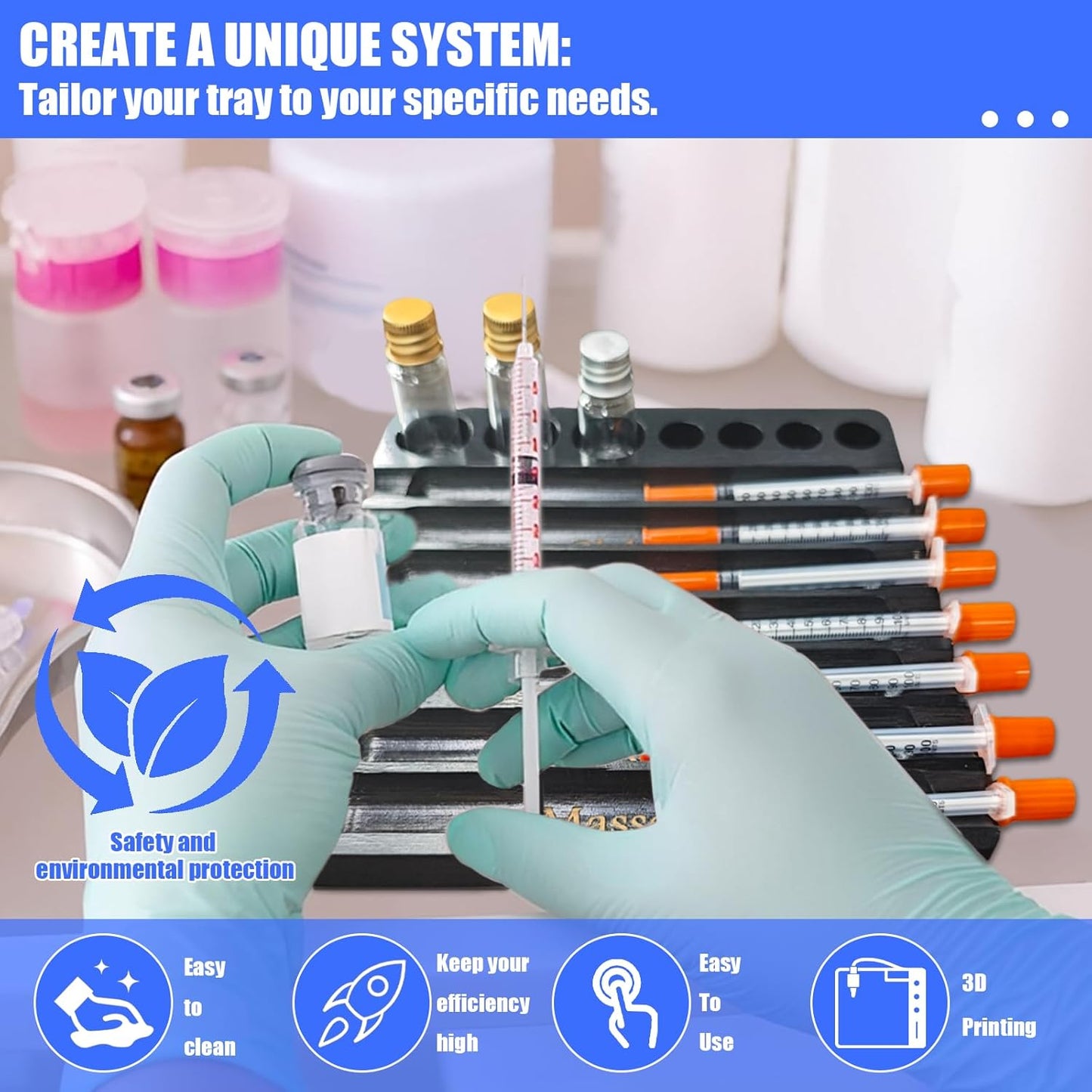 Aesthetic Practitioner Syringe Tray with Vial Holder, Bamboo Vial Holder Syringe Tray for 2-in-1 Combination, Syringe Storage Organizer for Aesthetic Practitioners and Small Vial Racks