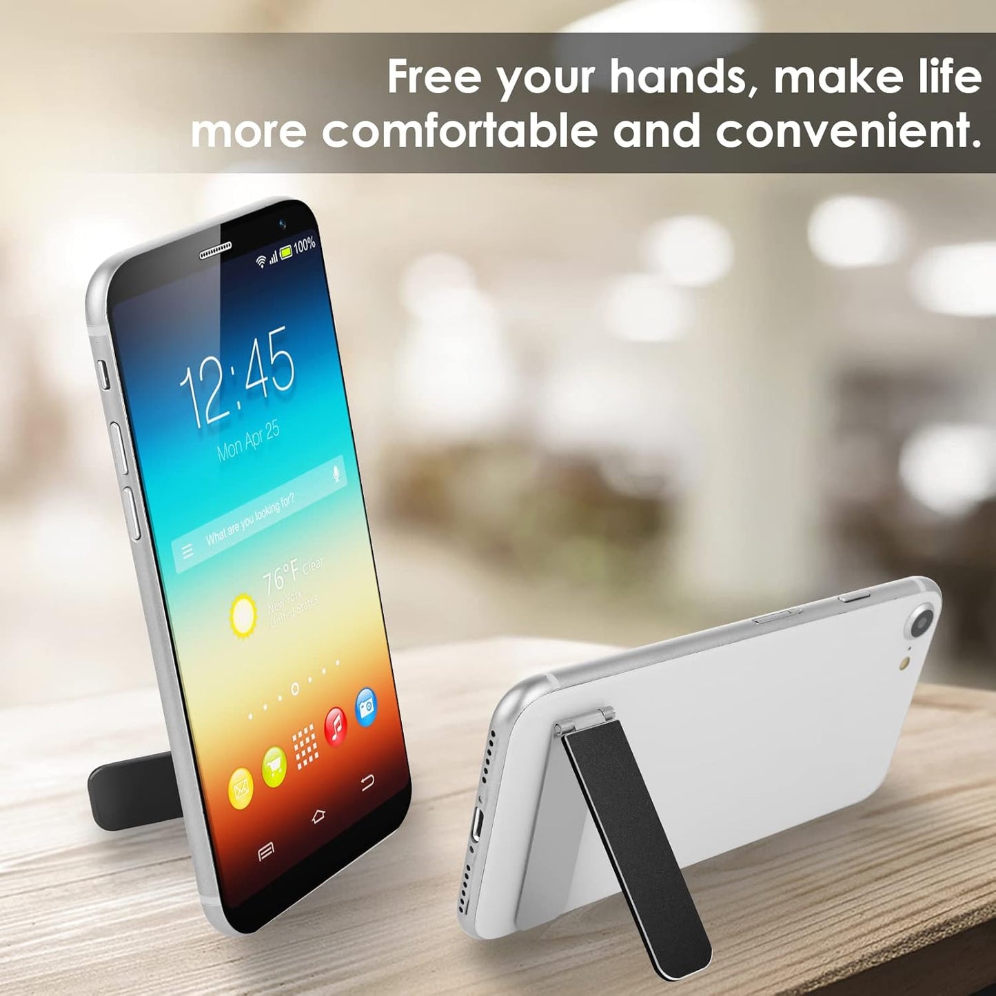 TIESOME Ultra-Thin Cell Phone Holder, Adjustable Mini Alloy Phone Kickstand Portable Foldable Phone Stand Adjustable Angle for Mobile Phone Tablet Universal Model (Black)