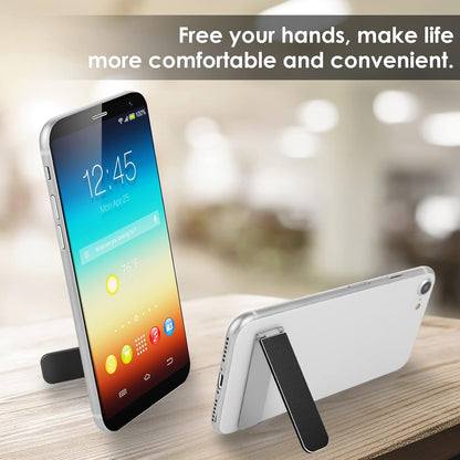 TIESOME Ultra-Thin Cell Phone Holder, Adjustable Mini Alloy Phone Kickstand Portable Foldable Phone Stand Adjustable Angle for Mobile Phone Tablet Universal Model (Black)