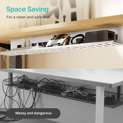 PEGZONE Under Desk Cable Management Tray, 31.5 Inches Metal Cord Organizer Rack, Desk Tray for Power Strip, Cord, Wire, Easy Mounting Cable Management Under Table for Home Office, Black