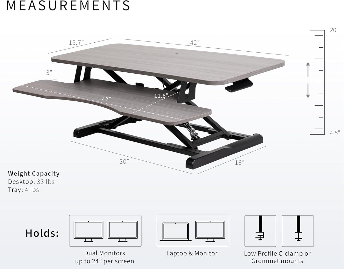 VIVO 26 inch Desk Converter, K Series, Height Adjustable Sit to Stand Riser, Dual Monitor and Laptop Workstation with Keyboard Tray, Black, DESK-V026KB