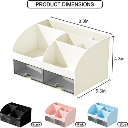 Makeup Organizer with Drawers, Cosmetic Storage for Dresser Vanity and Bathroom Countertop, Beauty Holder for Lipstick Brush, Skincare Organizer for Vanity, Cosmetic Display Case (White)