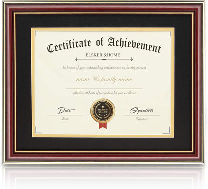 ELSKER&HOME Diploma Frame - Wide Solid Wood Frame - Black Velvet Golden Rim Mat - Semi-Tempered Glass - Includes Hanging Hardware and Desktop Easel(ONLY Display 11×14 Document/Certificate)