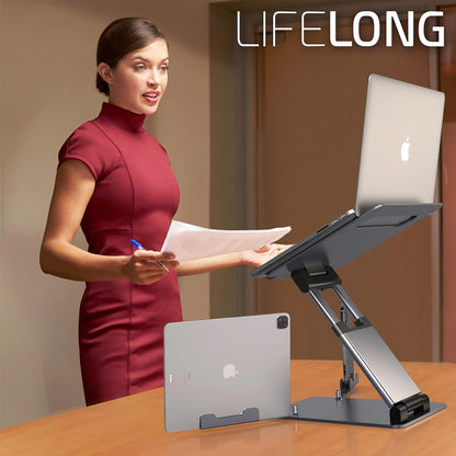 Lifelong Ergonomic Adjustable Laptop Stand for Desk - Height Up to 20" Portable Computer Laptop Riser Holder, Fits All MacBook Air & 10 15 17 Inches Laptops, Back to School Gift for Men & Women