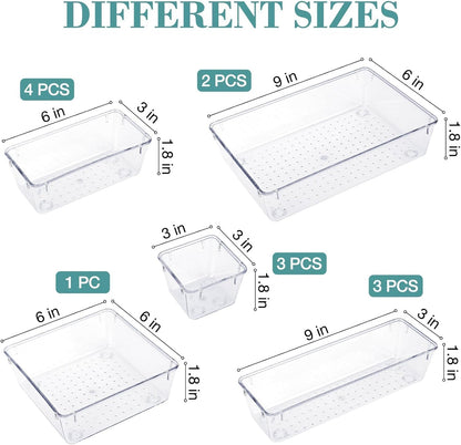StorMiracle 16 PCS Drawer Organizer Set, 5 Varied Size Bathroom and kitchen Drawer cabinet organizer Trays, Clear Storage Bins for Makeup, Jewelry, Utensils and Gadgets