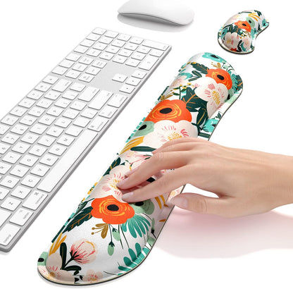 Dapesuom Enlarge Keyboard Wrist Rest, Memory Foam Wrist Cushion for Desk Mats Support, Cute Pain Relief Keyboard Mouse Pad Rests Set with Non-Slip Base for Gaming Laptop Office Computer, Green Leaf