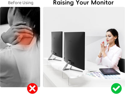 AFOOYO Monitor Stand Riser,31.5-Inch LED Light Wood Computer Monitor Stand with Adjustable Acrylic Legs,Desk Accessories Desktop Organizer Stand for, Computer,Laptop,Printer,PC TV Screen Riser,Black