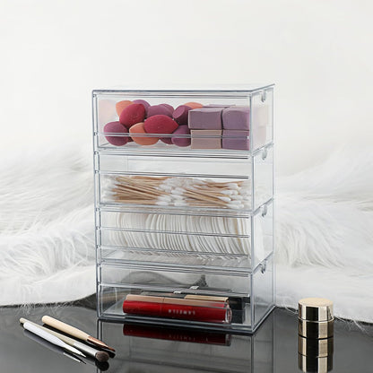 Hipiwe Plastic Drawer Organizer Clear Desktop Drawers Box with 6 Pull Out Drawer Compact Storage Box for Cabinet Vanity Bathroom Bedroom Pantry Shelf Office Closet Organization