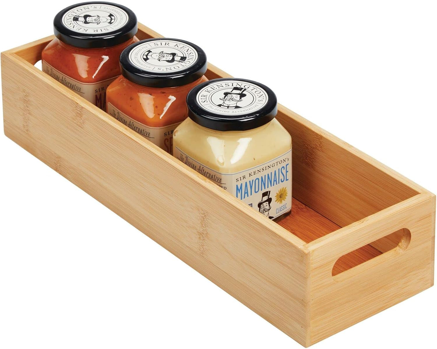 mDesign Kitchen Storage Box – Open-Top Bamboo Storage Tray with Handles – Versatile Cupboard Organiser for Shelves, Pantries, Surfaces and Cupboards – Natural