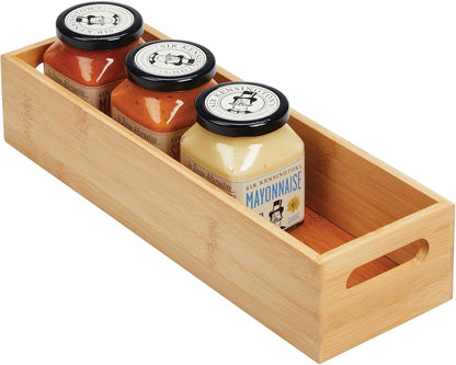 mDesign Kitchen Storage Box – Open-Top Bamboo Storage Tray with Handles – Versatile Cupboard Organiser for Shelves, Pantries, Surfaces and Cupboards – Natural