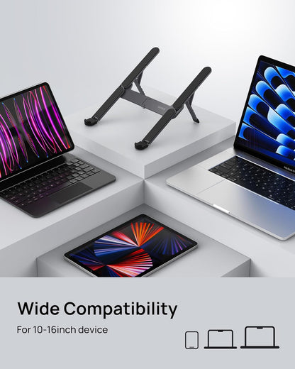 SODI [Ultra Compact] Foldable & Portable Laptop Stand for Desk, Lightweight Tablet Stand for Business Travel, Library, Cafe, 6 Level Height Ergonomic Aluminum Computer Holder for 10-16" Laptops