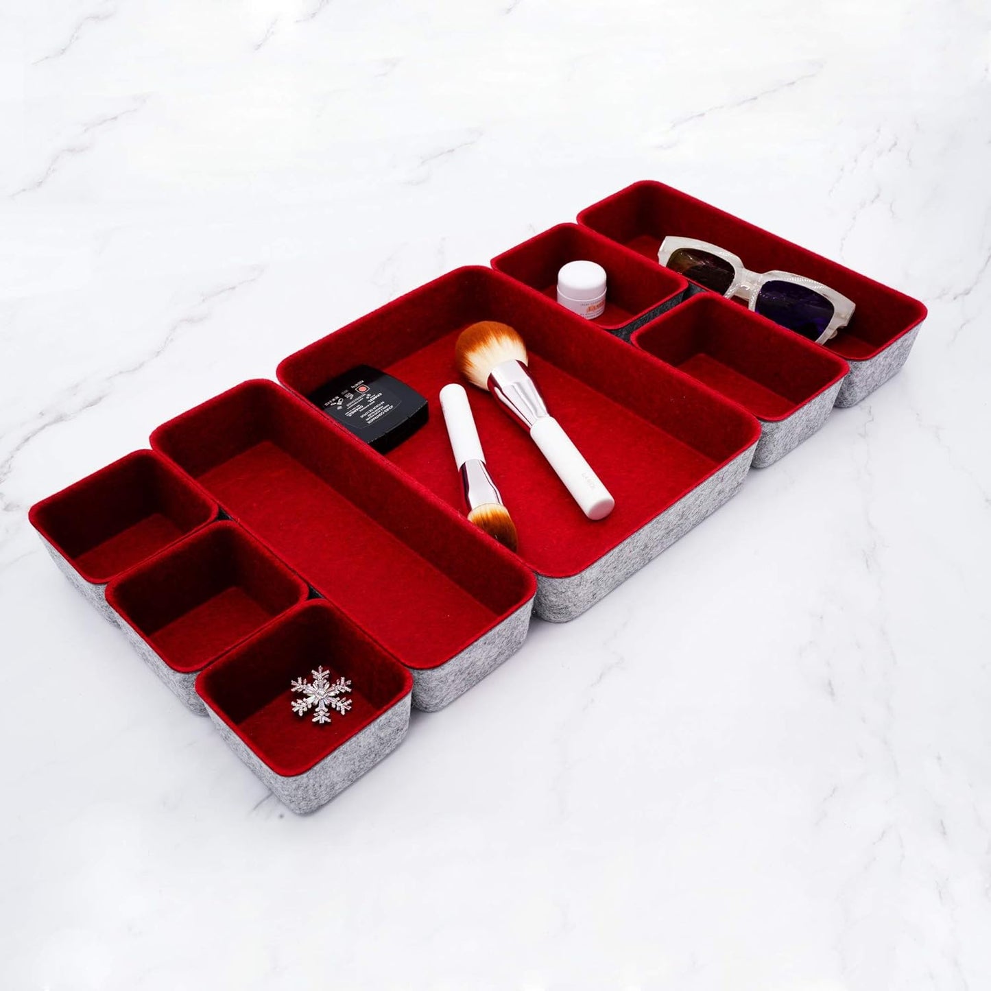 Welaxy Desk Drawer Organizer Tray Set, 8-Piece Office Drawer Organizers for Pens, Makeup, Keys, Crafts, Entryway Catchall, Decluttering Storage (Hot Pink)