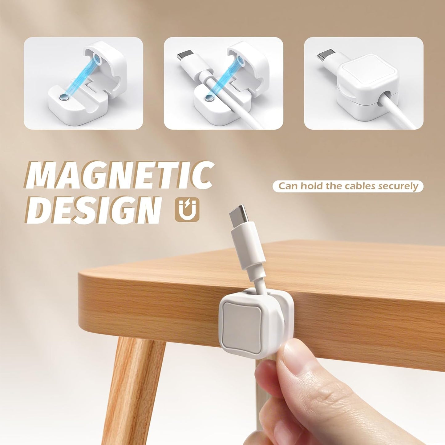 Quacc 6 PCS Magnetic Cable Clips Cord Organizer Holder Clips Desktop Cable Management for Home Desk Nightstand Car Wall - White