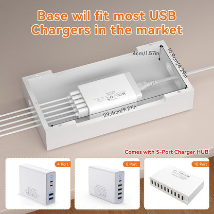 Pezin & Hulin Bamboo Charging Station with Watch Stand, Docking Holder for Multi Device with 5 Port USB Charger HUB, 5 Charge Cables, Desktop Electronic Organizer for Cellphone, Tablet, Watch