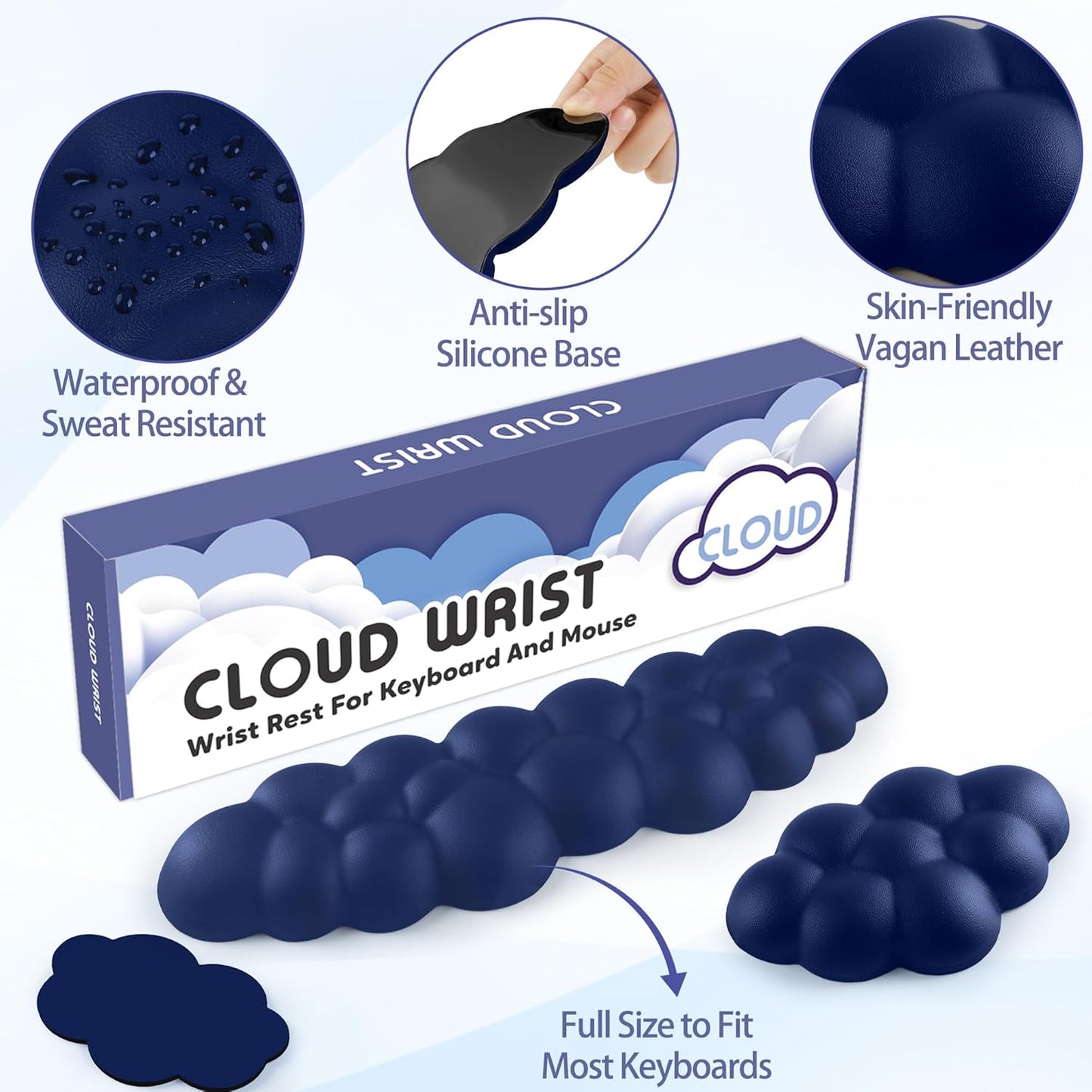 Sushret Cloud Wrist Rest for Keyboard and Mouse, Memory Foam PU Leather Keyboard Wrist Rest with Ergonomic Support, Non-Slip Base, Cute Arm Rest Pad & Palm Cushion, Office Desk Accessory, White