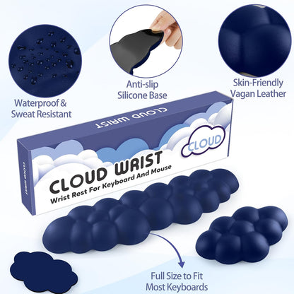 Sushret Cloud Wrist Rest for Keyboard and Mouse, Memory Foam PU Leather Keyboard Wrist Rest with Ergonomic Support, Non-Slip Base, Cute Arm Rest Pad & Palm Cushion, Office Desk Accessory, White
