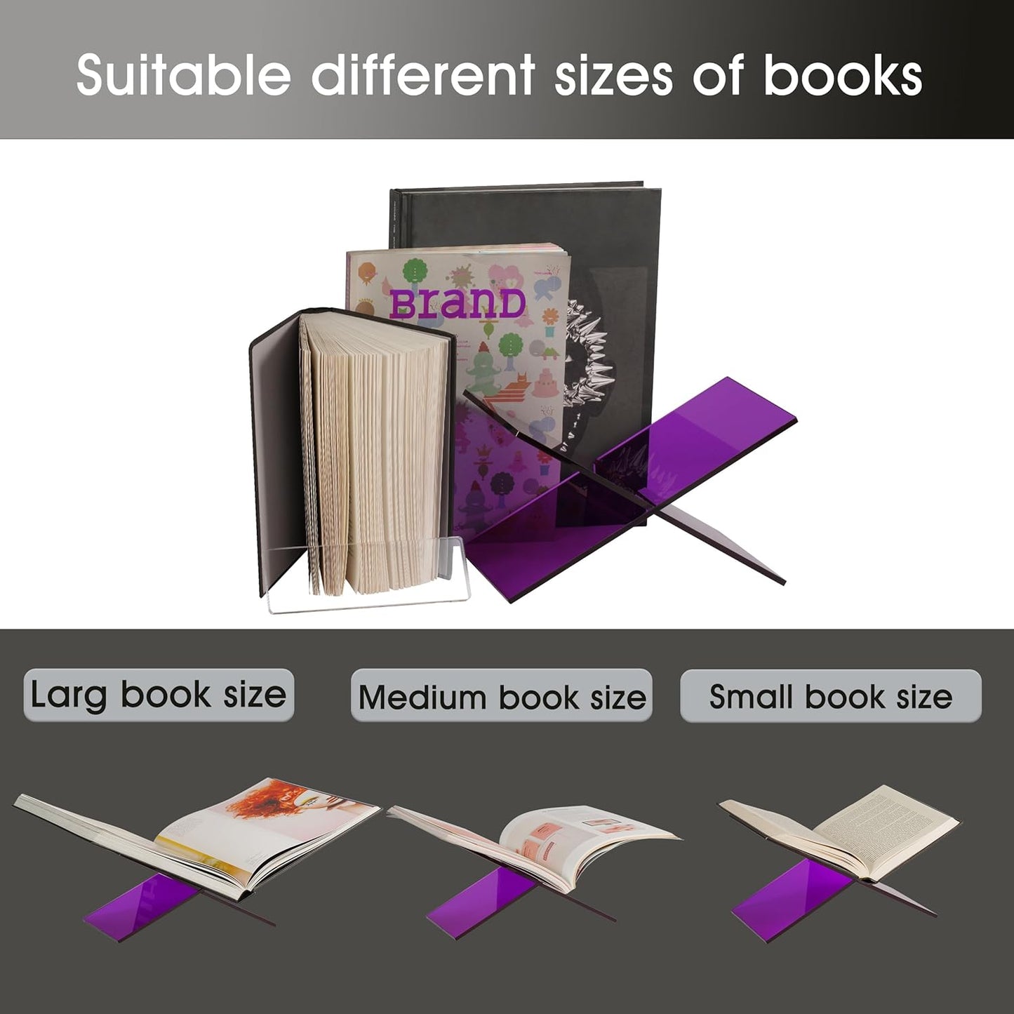 Large Clear Acrylic Book Stand - Perfect for Displaying Open Books on Your Coffee Table - Ideal for Bibles, Cook Book, Guest Books, Magazines, with a Lucite Paperweight(Marble Pattern)