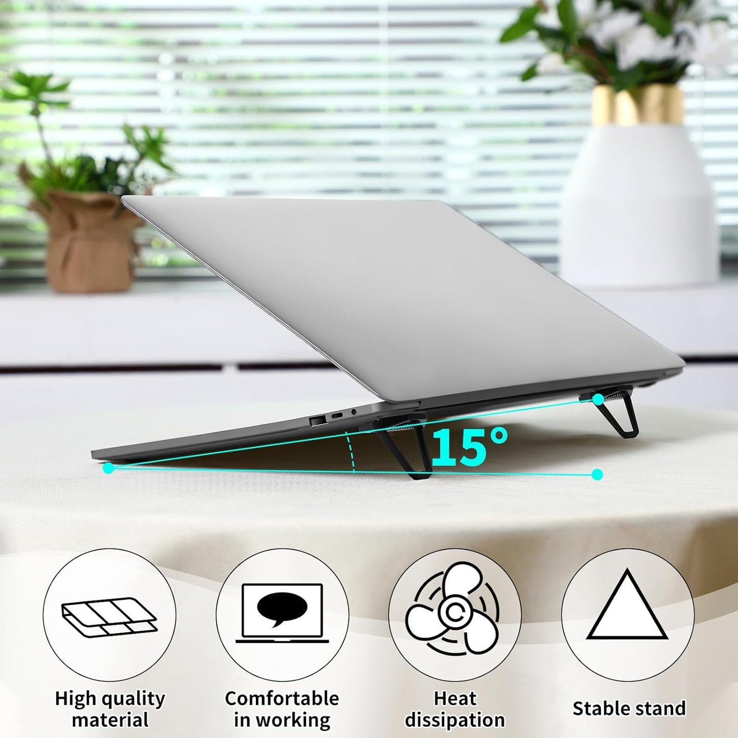 Konohan 4 Pieces Portable Keyboard Laptop Stand Mini Aluminum Keyboard Riser Foldable Cooling Laptop Kickstand Adjustable Lightweight Lifter for Desk Computer Laptops Notebooks 12-17 Inch(Silver)