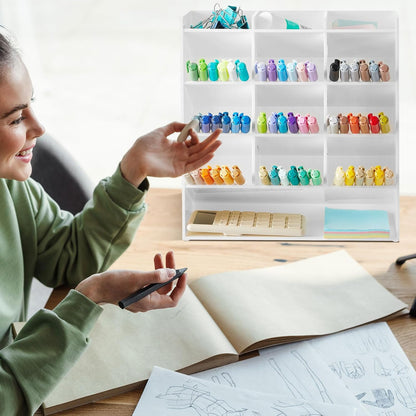 MotiMind Acrylic Pen Organizer Storage for 250 Markers Vertical Marker Organizer Acrylic Pen Display Holder for Office Desk Desktop Stationery Pencil Storage, Clear, 13 x 4 x 12.4 Inch