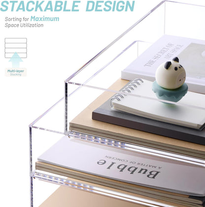 SANRUI Paper Organizer for Desk,Acrylic Stackable Letter Tray, Clear Desk Organizer, Paper Sorter for Office,Home or School,2-Pack