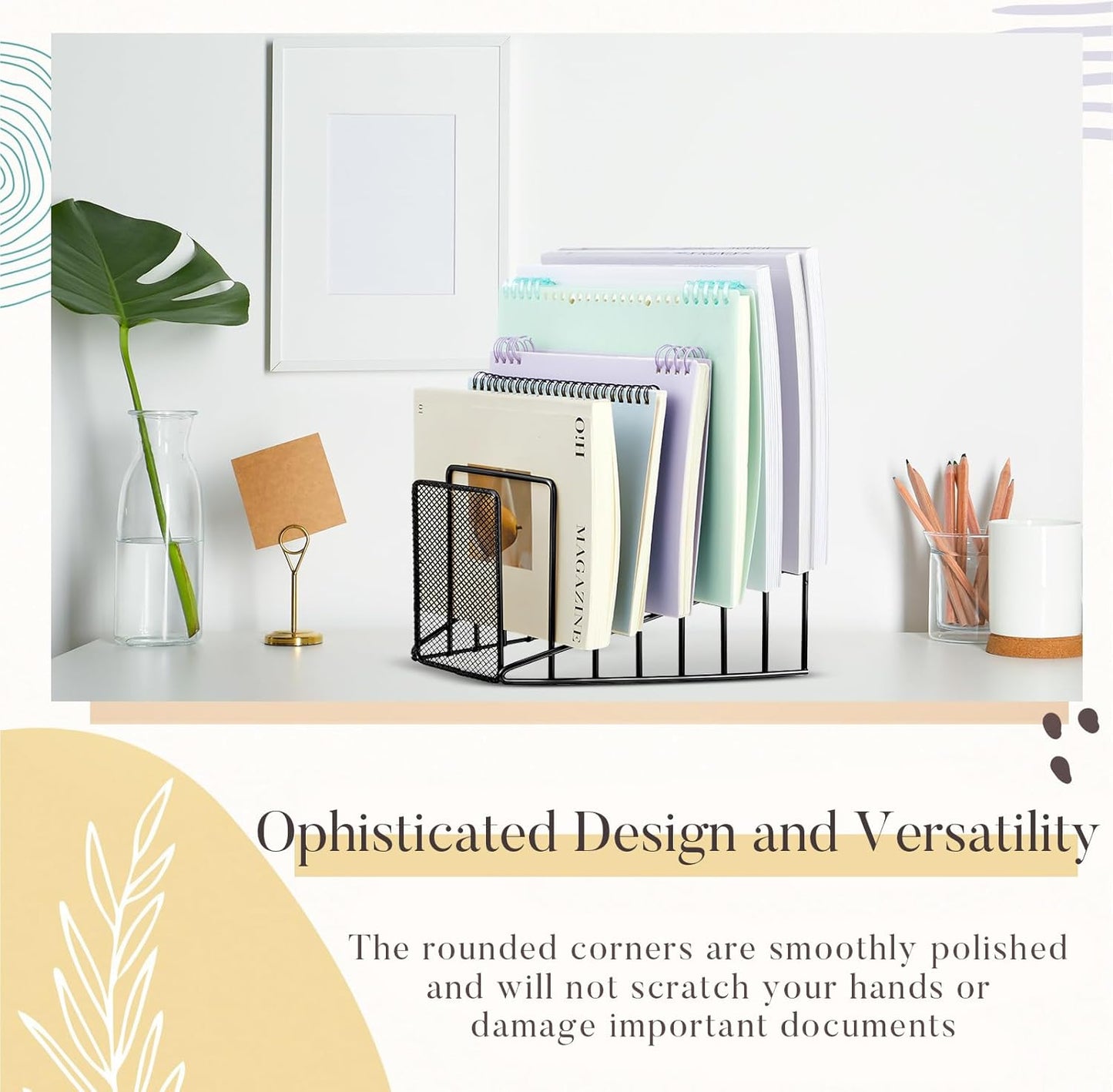 2 Pcs 7 Section Wire File Organizer for Desk, Metal Mesh Incline File Holder, Letter & Magazine Folder Rack, Desktop Paper Sorter for Home Office School (Golden)