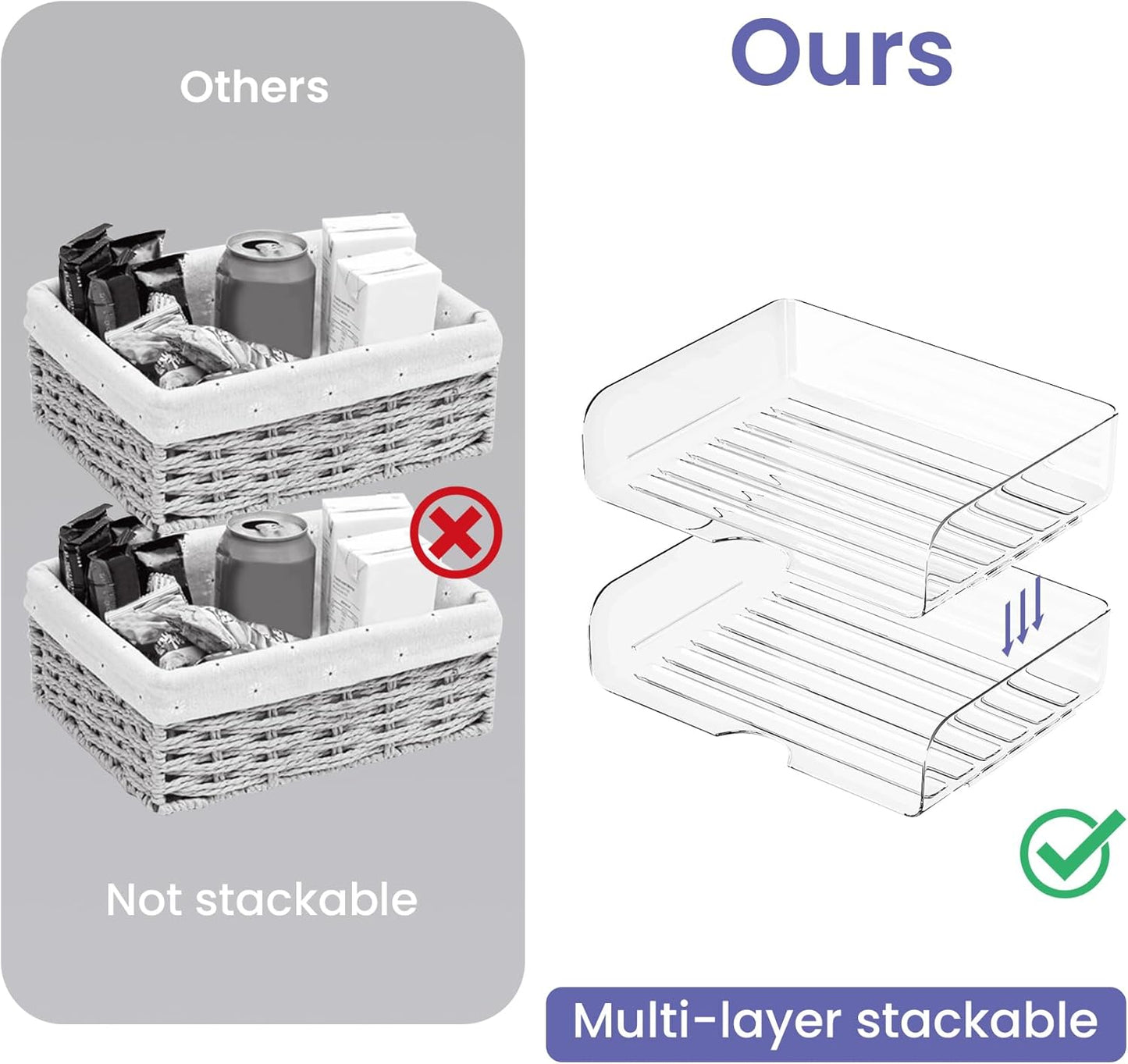 Tomorotec Desk Letter Tray Set, A4 Size Clear PET Stackable Document Organizer Office Desktop File Paper Holder Book Storage Rack Side Load Anti-Skid Stacking Support Convex Bottom (2X Landscape)
