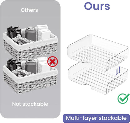 Tomorotec Desk Letter Tray Set, A4 Size Clear PET Stackable Document Organizer Office Desktop File Paper Holder Book Storage Rack Side Load Anti-Skid Stacking Support Convex Bottom (2X Landscape)