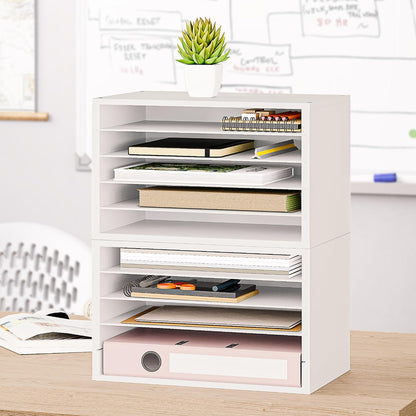Ballucci 4-Tier Paper Organizer for Desk, Stackable Organizer Tray, Desk Storage Shelves, Stacking Letter Paper Tray Sorter for Classroom, Office, White