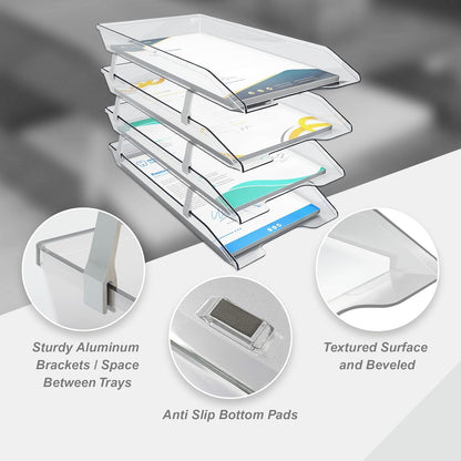 Acrimet 4 Tier Legal Letter Tray, Facility Front Load (Legal Size) (Plastic) (Clear Crystal Color) Made in USA