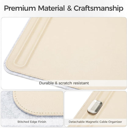 Desk Mat – Double-Sided Vegan Leather & Felt | Built-In Magnetic Cable Organizer & File Storage | Premium Workspace Pad for Office, Gaming & Creative Professionals-（Green）