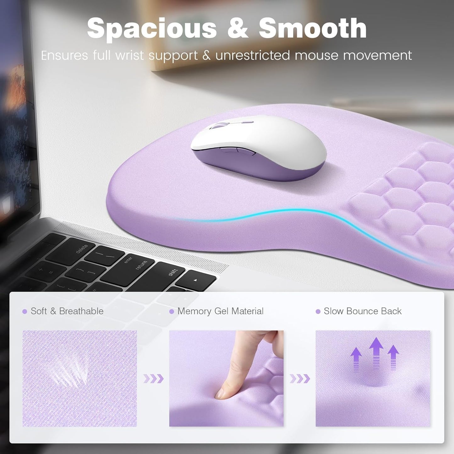 Ospelelf Ergonomic Mouse Pad and Keyboard Stand Wrist Rest Set, Memory Foam Comfort, Pain Relief for Typing, Office Desk Accessories, Moonlit Blossoms
